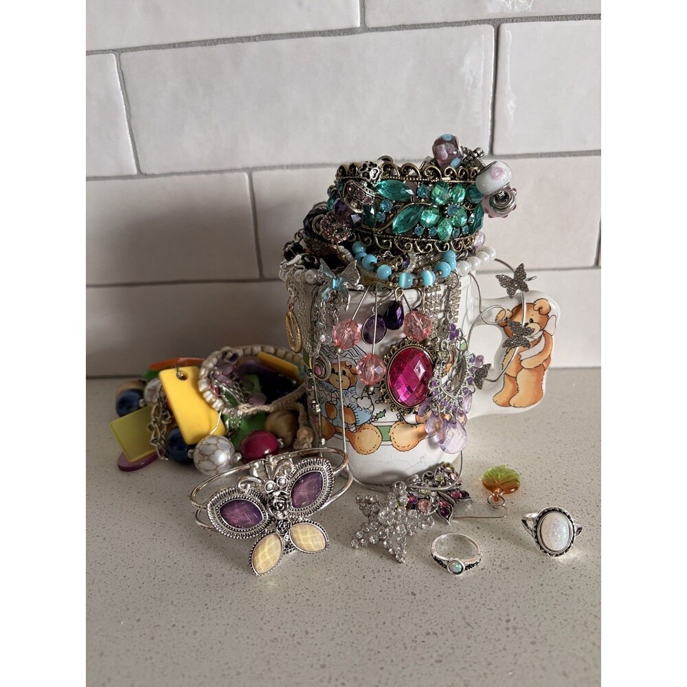 VTG Mystery Jewelry Jar Fun Fairy Cottage Cosplay Sparkle Gold Silver Girly